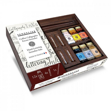 Obrázek produktu - Dřev.box Sennelier 12 inkoustů 10ml, 4 nibs