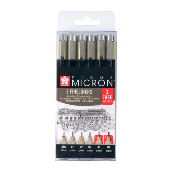 Sada Sakura Pigma Micron - černé technické fixy, Promotion 4+2 zdarma