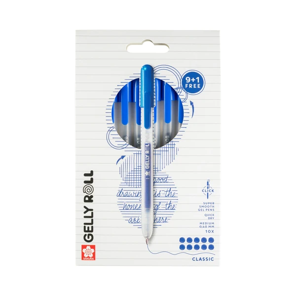Sada Gelly Roll Classic - zasouvací gelová pera, modrá barva, sada 10 kusů (9 + 1 zdarma)