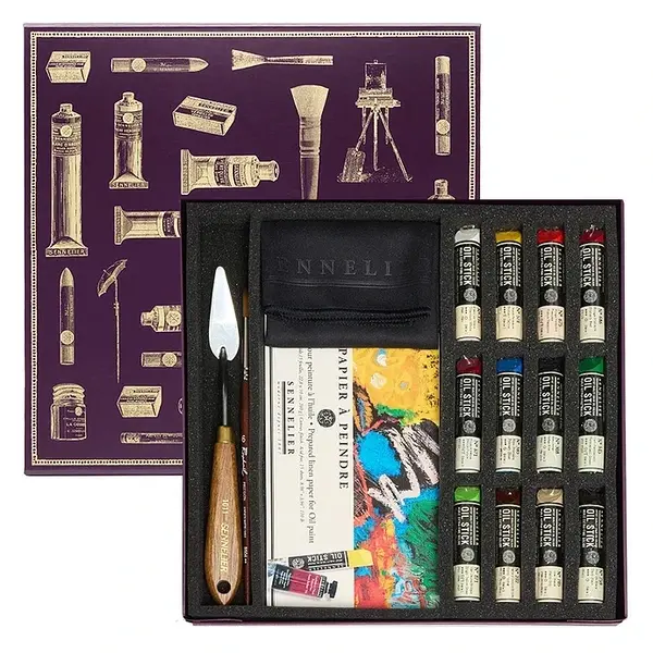 Dárková sada Sennelier s 12 mini oil sticky + příslušenství