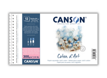 Obrázek produktu - Bavlněný akvarelový skicák Canson Coton d’Art, v kroužkové vazbě - 13,5 x 21 cm, Hot Pressed, 300 g/m²