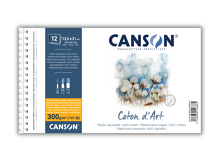 Obrázek produktu - Bavlněný akvarelový skicák Canson Coton d’Art, v kroužkové vazbě - 13,5 x 21 cm, Cold Pressed, 300 g/m²