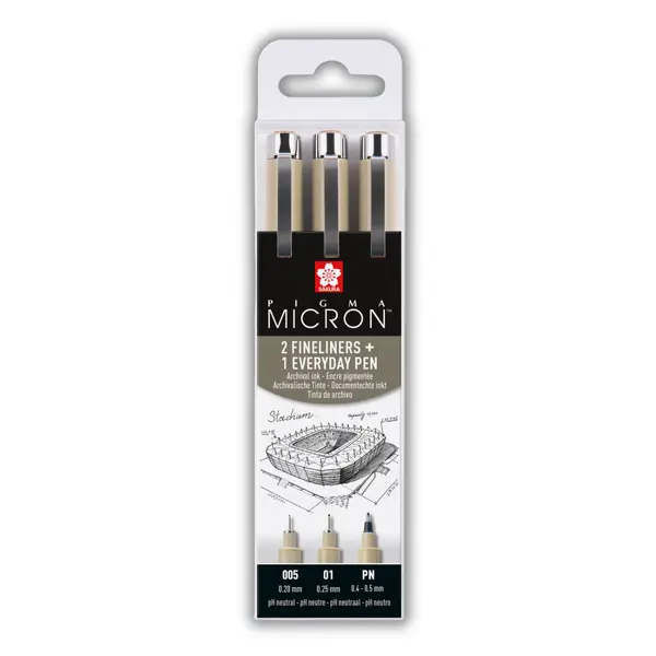 Sada Sakura Pigma Micron Urban Set - 3 různé velikosti