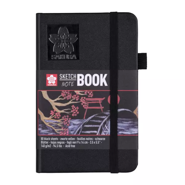 Skicák Sakura v pev. vazbě (černý papír) 9x14 140g
